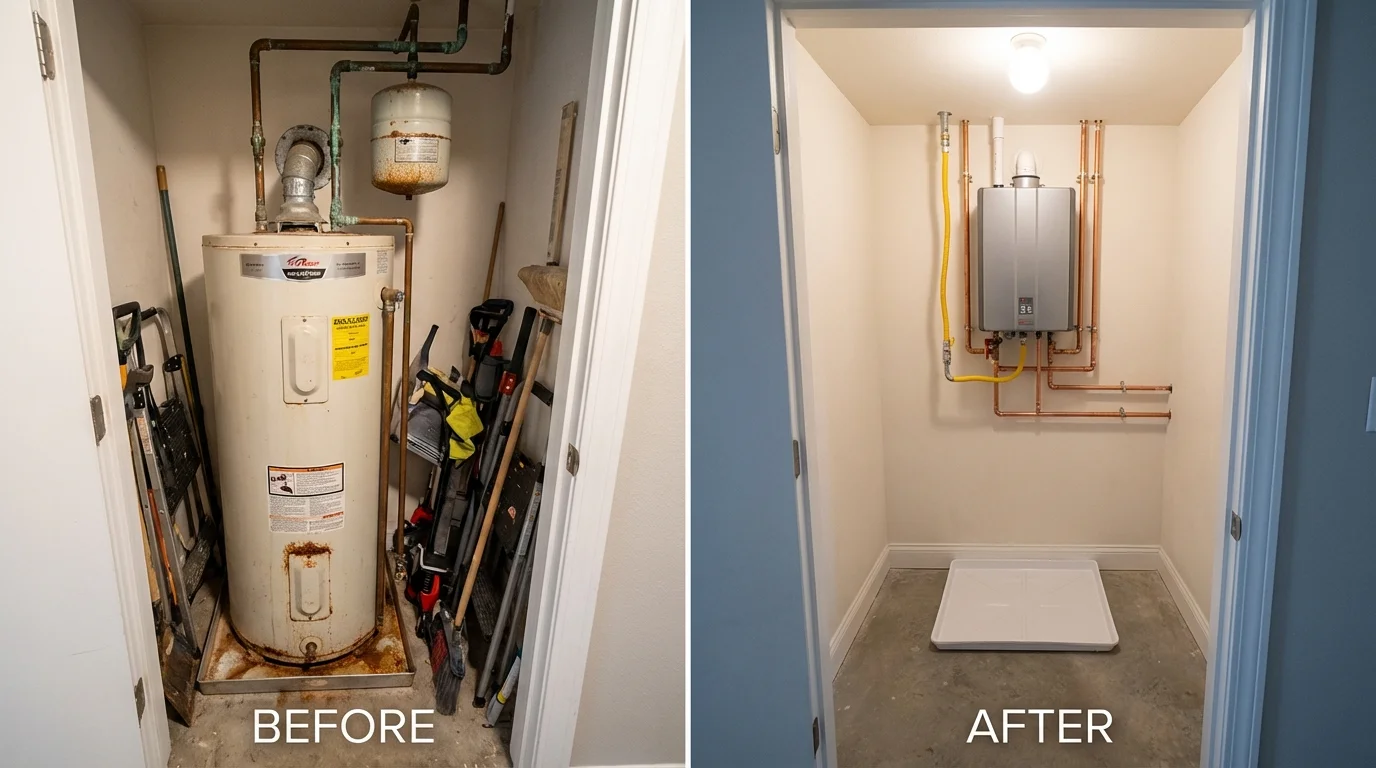 Tank water heater versus wall-mounted tankless unit comparison for Lyons, KS homeowners